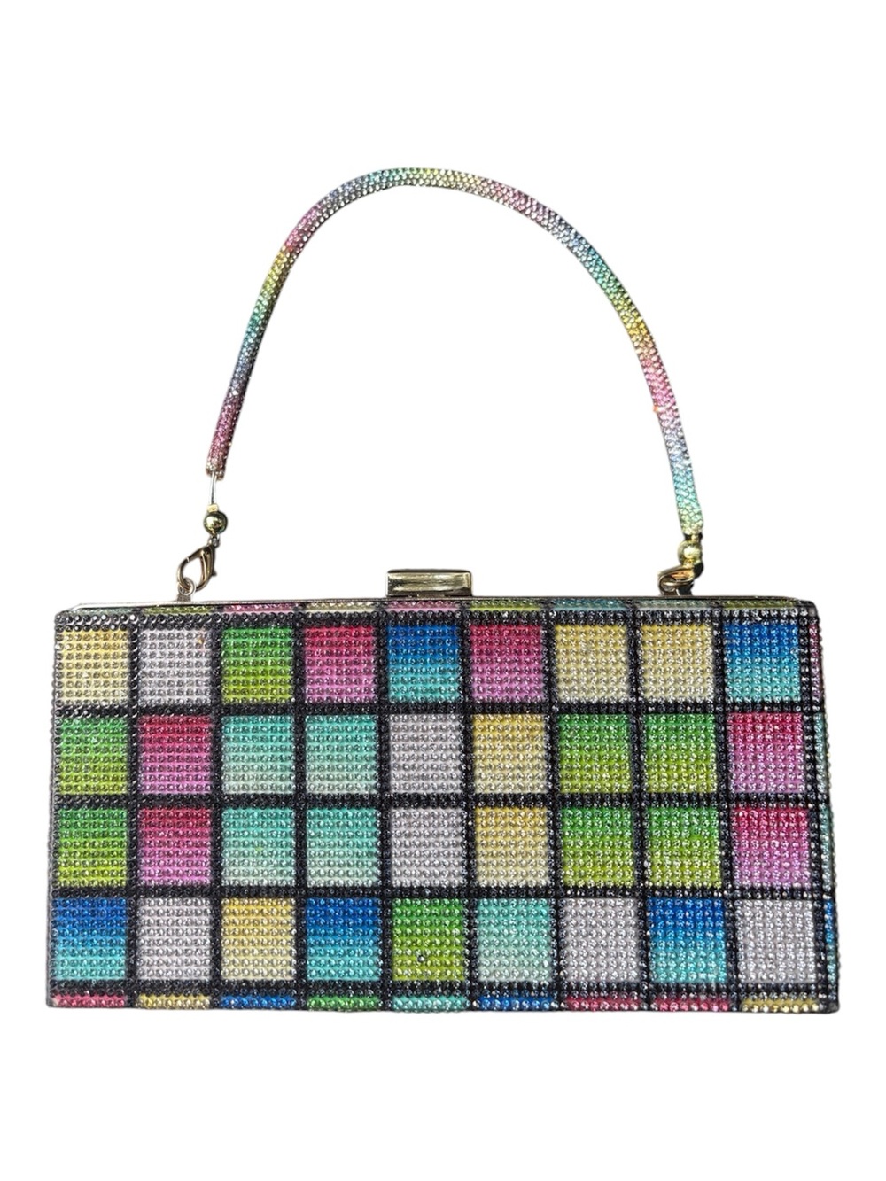 Y2K Style Rainbow Rhinestone Clutch Bag | Colorful Crystal Party Purse